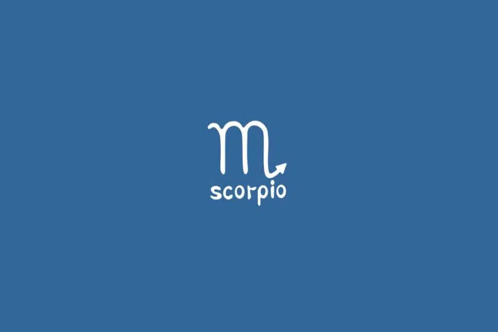 Ilustração do signo de escorpião centralizado em um fundo azul