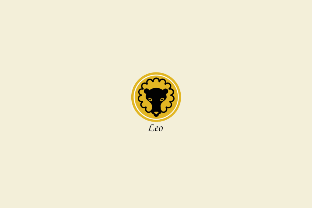 Ilustração de um leão, dentro de um círculo amarelo-escuro, representando o signo de leão, em fundo amarelo-claro