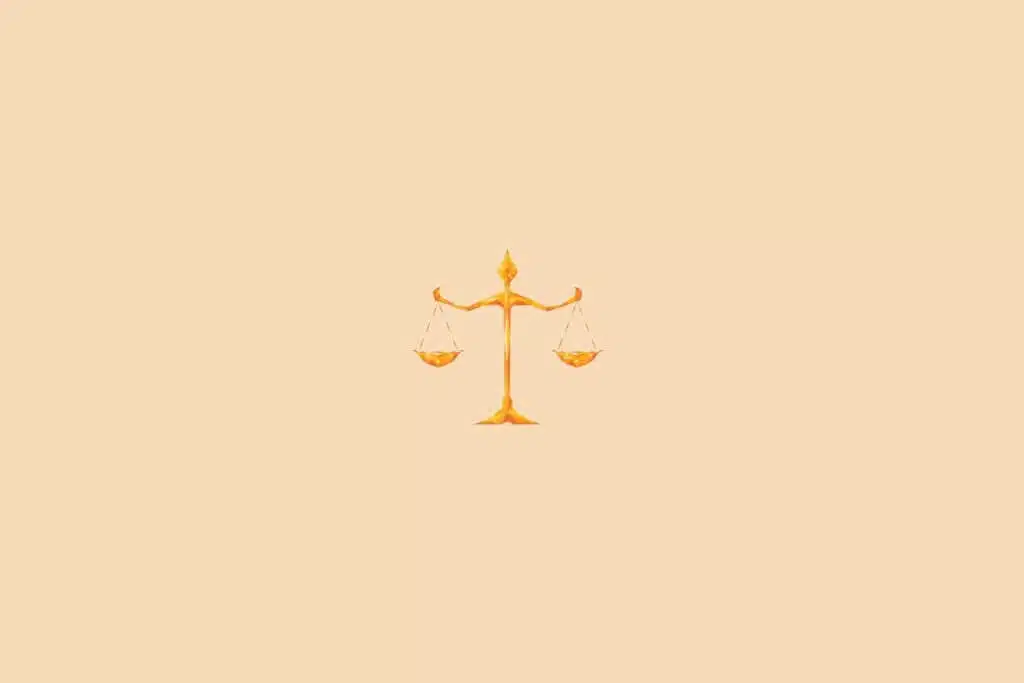 Ilustração do signo de libra, na cor laranja, centralizado em um fundo laranja-claro