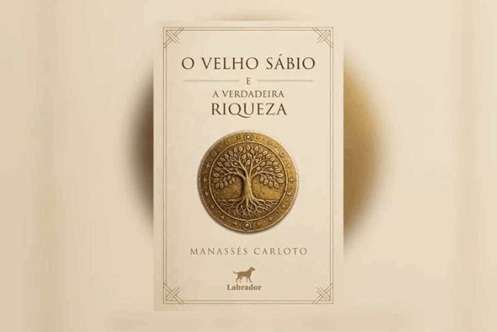 Capa de livro bege, com o nome e título do autor em marrom e com ilustração de uma moeda com uma árvore 