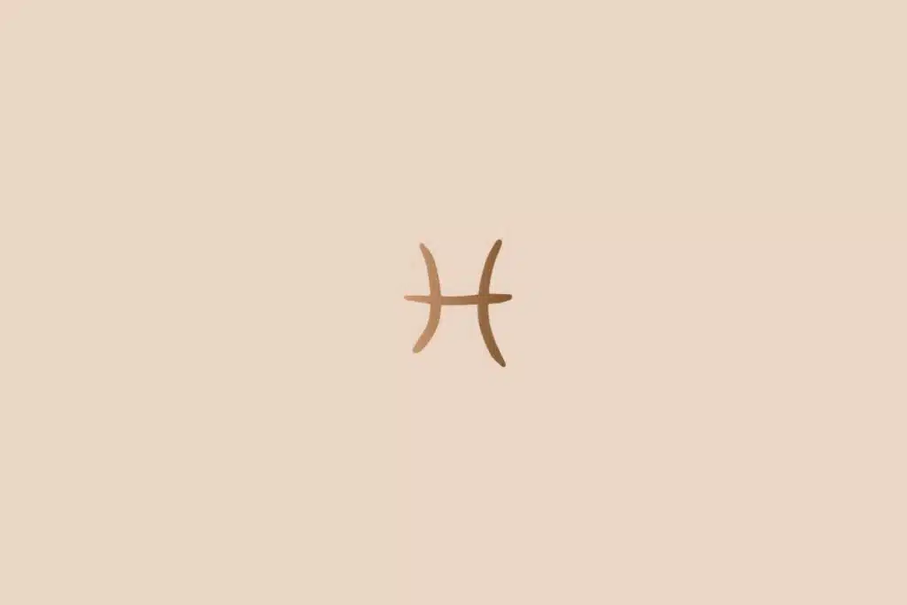 Ilustração do signo de peixes na cor marrom em um fundo bege-claro