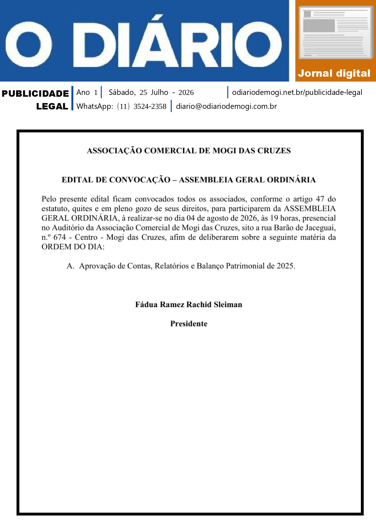 Sábado, 27 de Julho