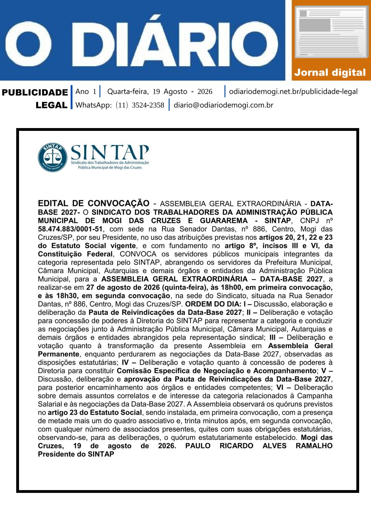 Quarta-Feira , 19 de Agosto