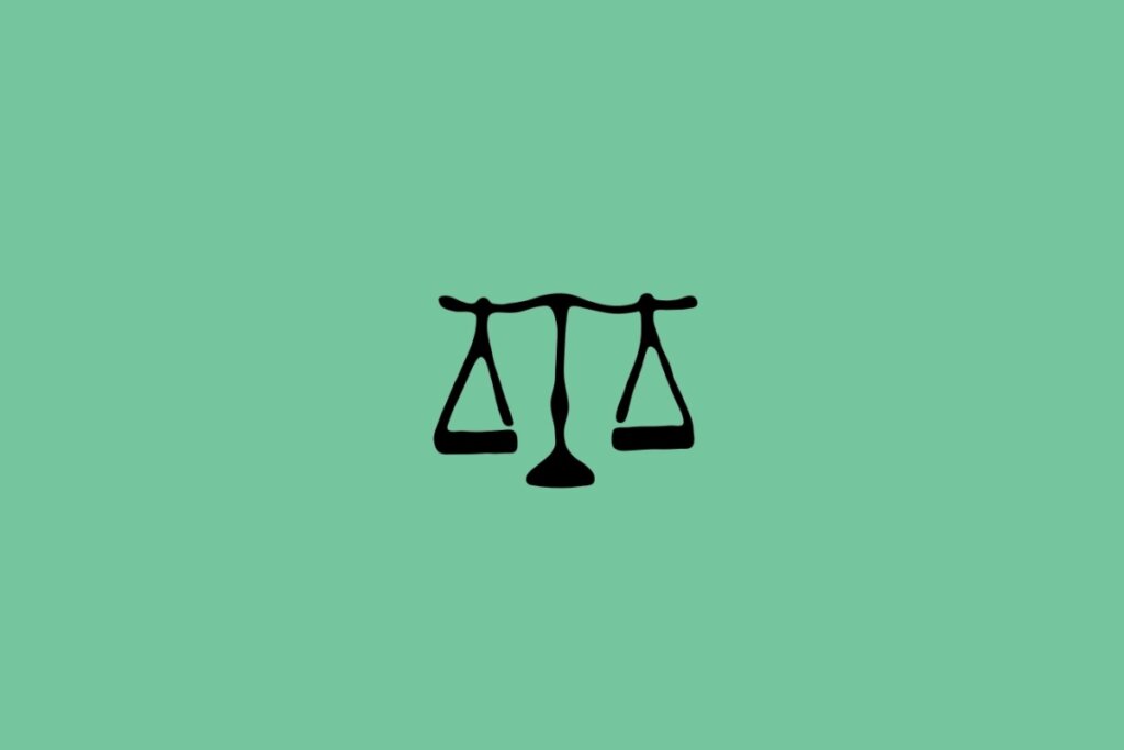 Ilustração do signo de Libra com uma balança equilibrada em um fundo verde-água