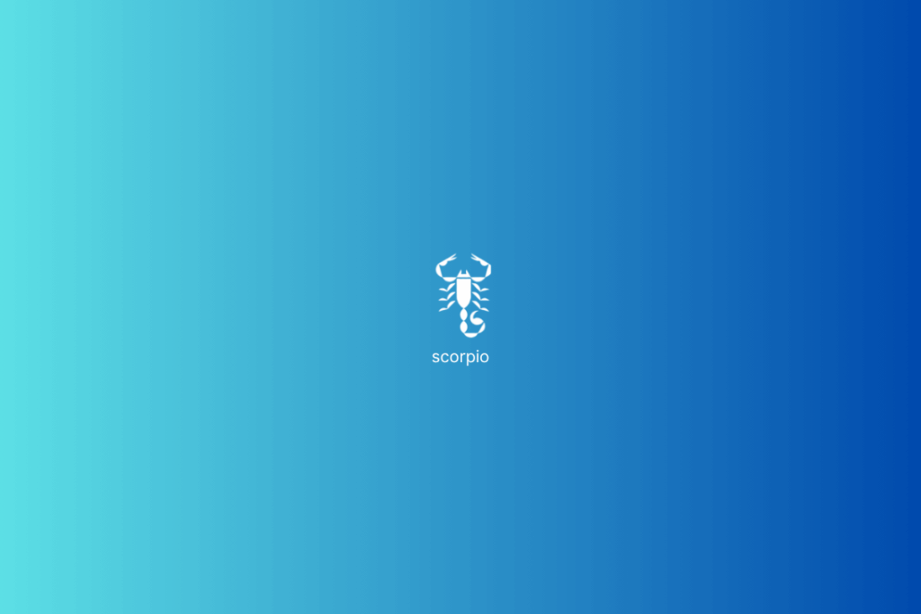 Símbolo do signo de Escorpião em branco em fundo em tons de azul