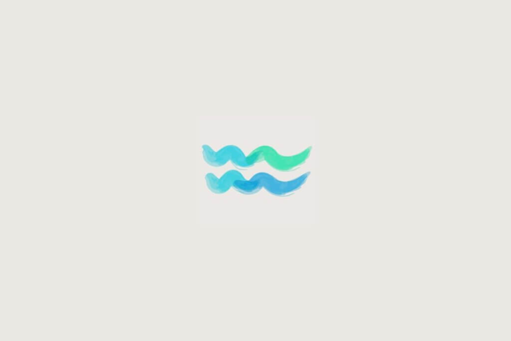 Ilustração do signo de aquário em azul sobre um fundo cinza