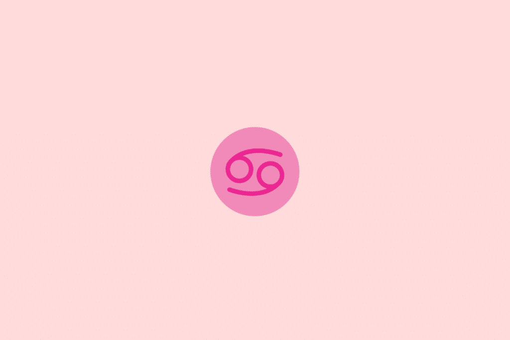 Ilustração do signo de Câncer rosa em círculo rosa e em fundo rosa claro