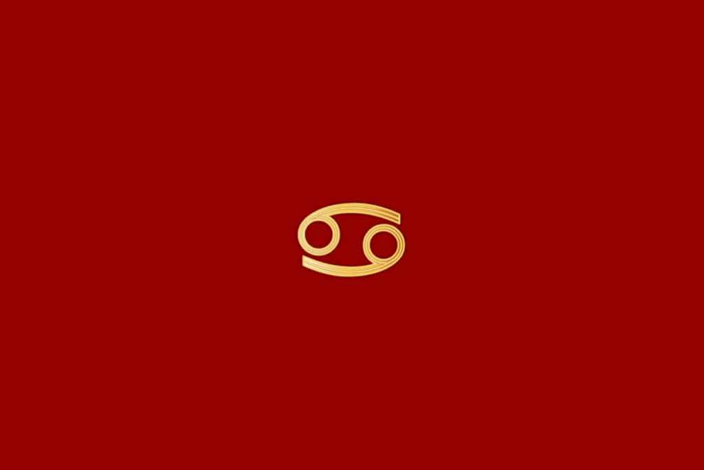 Ilustração do signo de câncer em dourado, centralizado em fundo vermelho