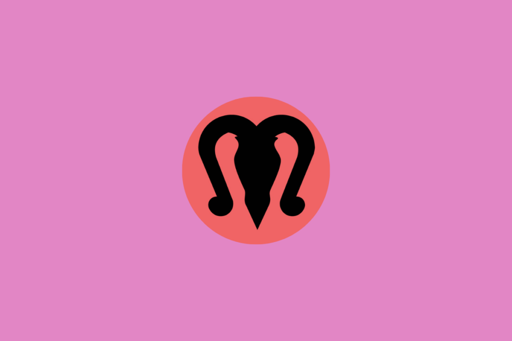 Ilustração do signo de capricórnio dentro de um círculo vermelho e centralizado em fundo rosa
