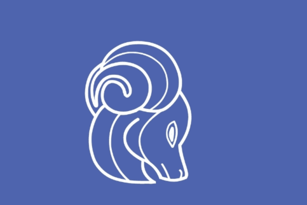 A imagem apresenta uma ilustração minimalista que representa o signo de Capricórnio. Sobre um fundo azul uniforme, há o desenho branco e centralizado da cabeça de uma cabra vista de perfil.