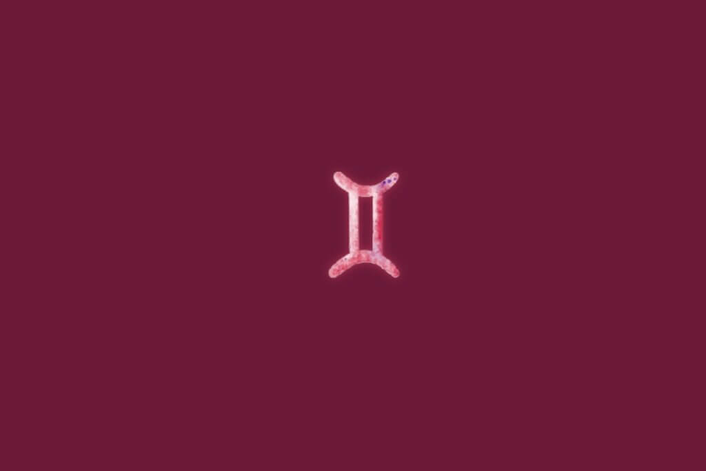 Ilustração do signo de gêmeos centralizado em um fundo rosa