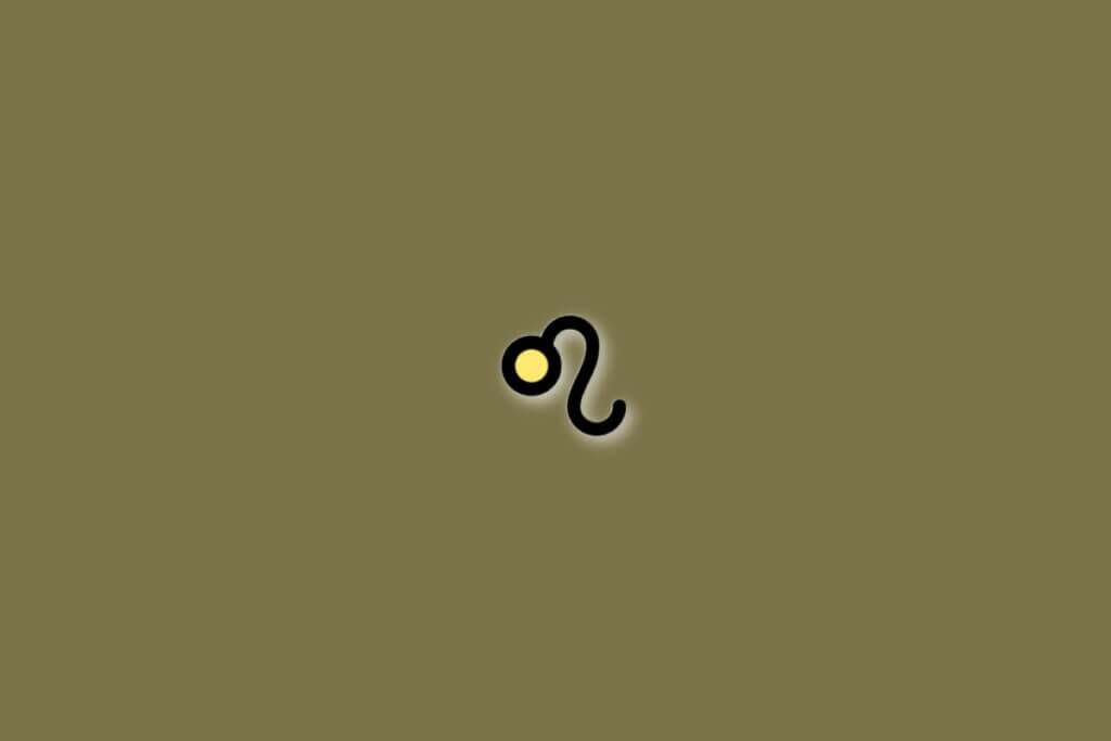 Símbolo do signo de leão em preto, com parte amarela dentro, sobre fundo verde-oliva