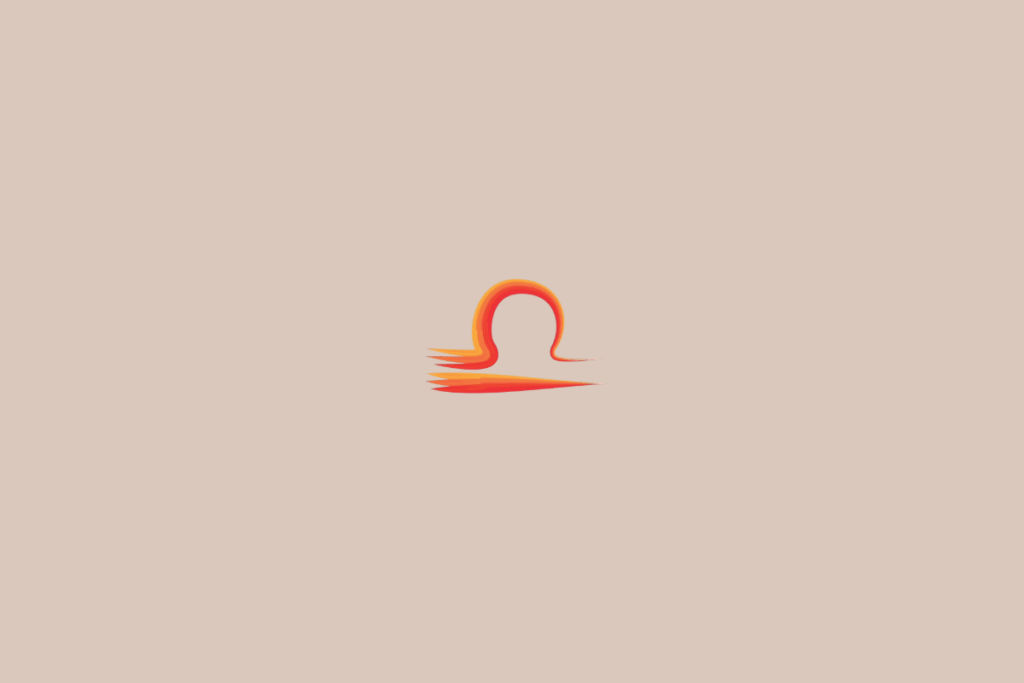 Ilustração do signo de libra, na cor laranja, centralizada sobre um fundo bege-claro