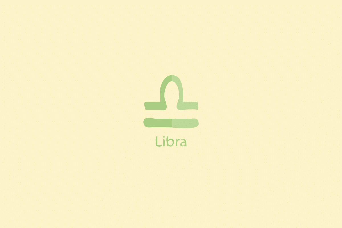 Ilustração do signo de libra em verde-claro e escuro centralizado sobre fundo amarelo