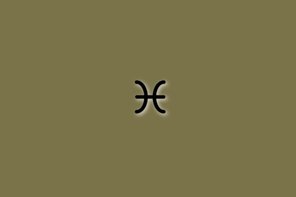 Símbolo do signo de peixes em preto sobre fundo verde-oliva