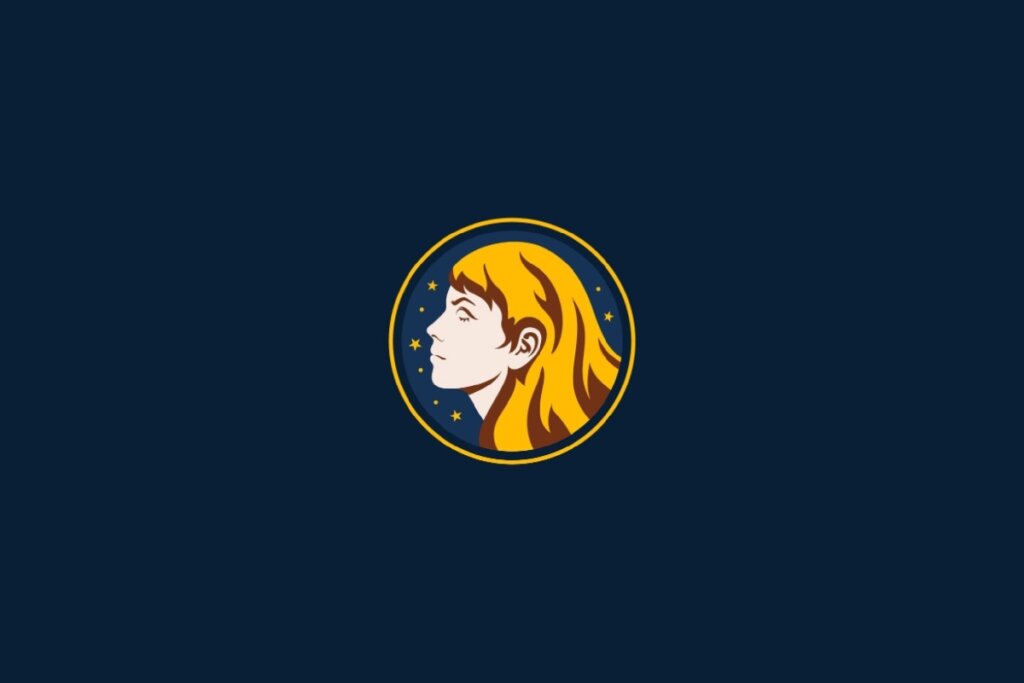 Ilustração do signo de Virgem em amarelo sobre um fundo azul