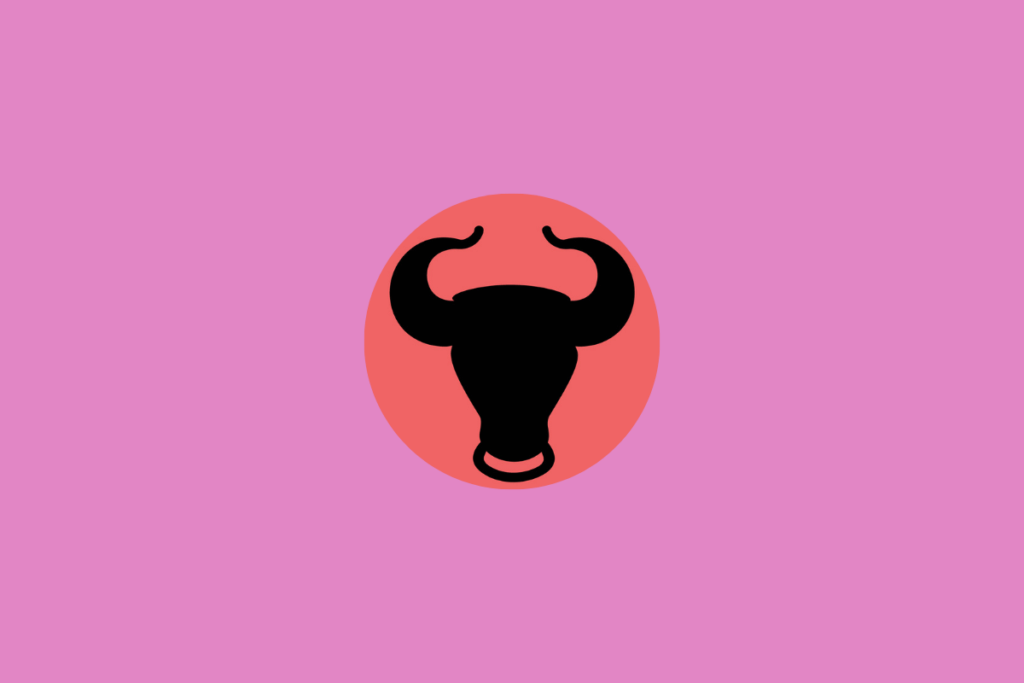 Ilustração do signo de touro dentro de um círculo vermelho e centralizado em fundo rosa