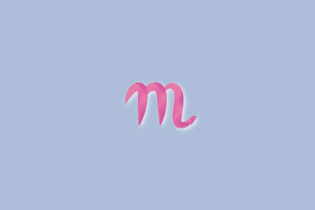 Ilustração do signo de escorpião na cor rosa e sobre um fundo azul-claro 