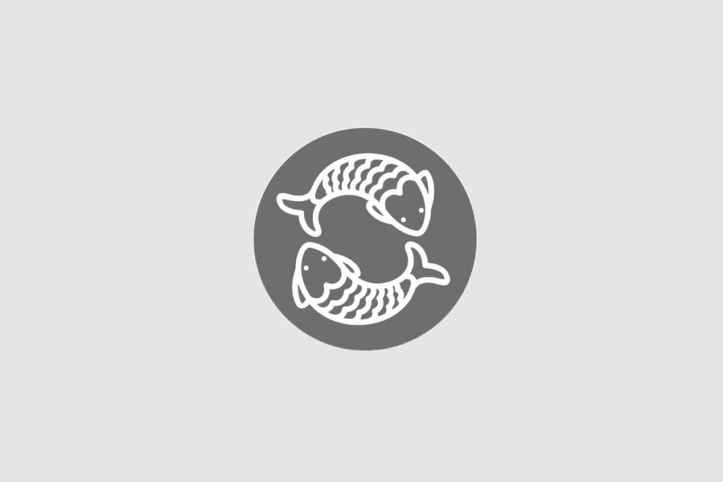 Ilustração do signo de Peixe com dois peixes em direções opostas, em fundo cinza