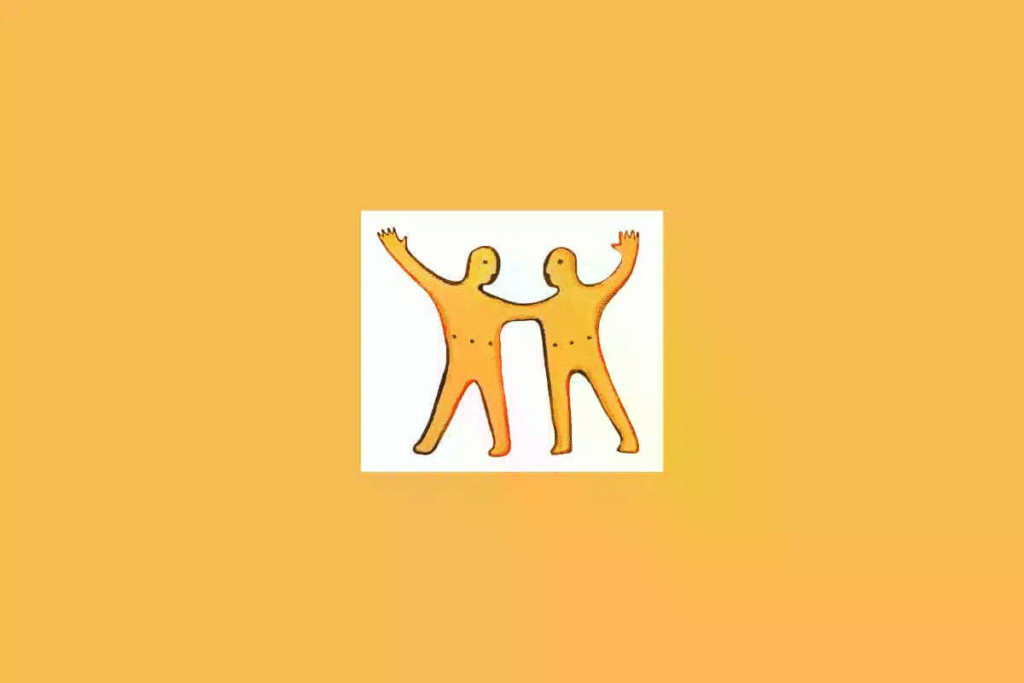 Uma ilustração simples de duas figuras ou elementos gêmeos, representando o signo de Gêmeos, sobre um fundo claro cercado por um tom alaranjado