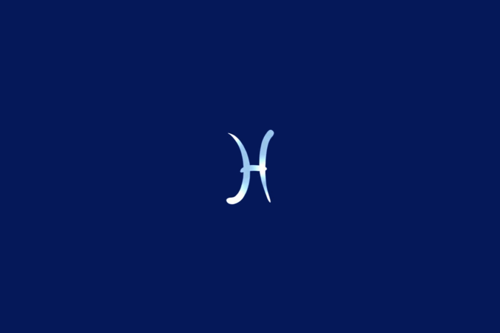 Símbolo do signo de Peixes em tom azul-claro, centralizado sobre um fundo azul-marinho.