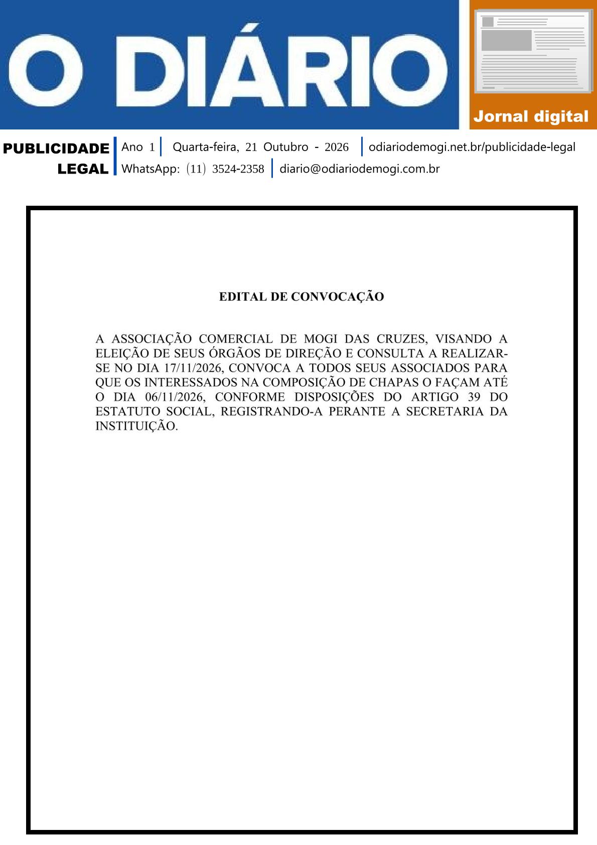 Quarta-feira, 21 de Outubro
