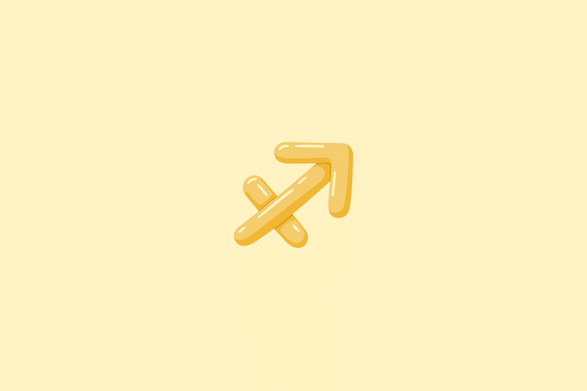 Ilustração do símbolo do signo de Sagitário, representado por uma seta inclinada apontando para cima e para a direita, em tom amarelo-dourado, sobre um fundo amarelo-claro.