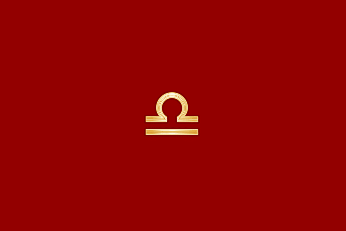 Ilustração do signo de libra em dourado, centralizado em fundo vermelho