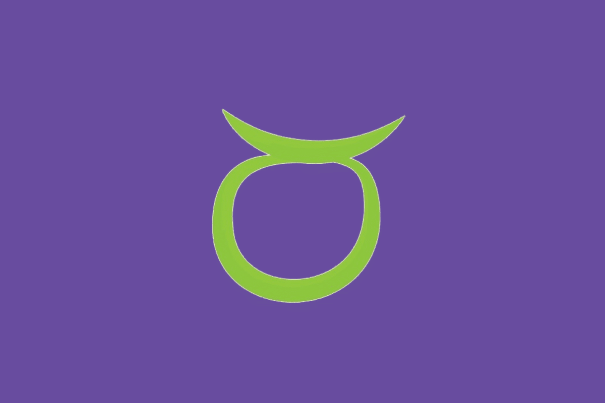 O símbolo astrológico do signo de Touro em verde-claro sobre um fundo roxo